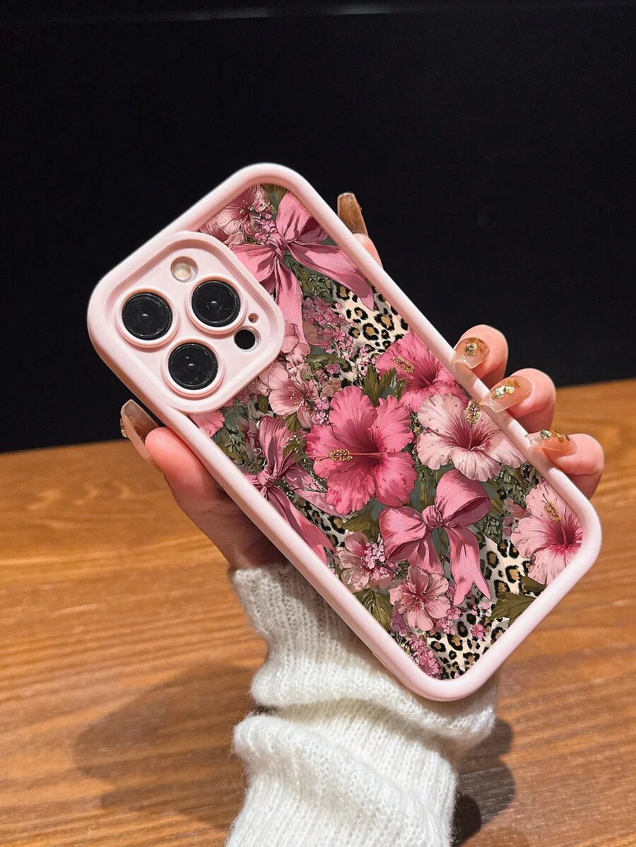 1件豹紋粉色花朵蝴蝶結圖案蘋果手機殼,相容 iPhone 17 Air 16 15 Pro Max 14 Plus 13 12 11 ProMax,白色時尚防塵防污保護殼,創意節日禮物 - 彩色 - 查看 1