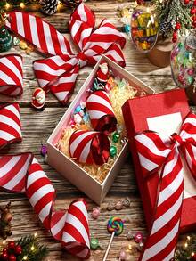 Red And White Striped Christmas Wire Ribbon, Christmas Decoration, Christmas Party Supplies, Room Decor, Christmas Home Decor, Window Seasonal Display, Christmas Tree Decoration, Bow Decoration, Stair Railing Decoration, Gift Box Packaging Ribbon - Multicolor - View 5
