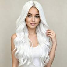 24 Inch Women's White Middle Part Curly Wig, Soft Smooth Comfortable Breathable, Voluminous Natural, Suitable For Daily Wear, Party, Halloween Cosplay, Fashionable Versatile, Suitable For All Women - White - View 3
