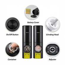 2pcs Electric Salt And Pepper Grinder Set, Adjustable Coarseness, Ceramic Grinding Stone, One-Hand Operation, Cooking Accessory[Modern Kitchen Utensils | Refillable Grinder Operation, Refillable, LED Light, Compact Design Suitable For Kitchen And Restaurant, Battery Operated (Battery Not Included) - Pepper Grinder - View 12