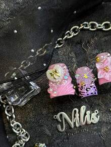 10pcs Kuku Tempel Pendek Bentuk Bebek Buatan Tangan, Motif Leopard Pink, Gaya Y2K Manis, Dapat Digunakan Kembali, Dilengkapi Lem Jelly & Kikir Kuku, Cocok untuk Kencan Sehari-hari, Pesta Ulang Tahun, Cosplay, Hadiah Manikur Romantis Musim Semi yang Lucu dan Kawaii - Berwarna merah muda - View 5