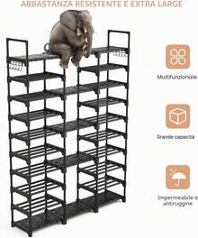 Vicye 10 Tier Metal Shoe Rack, 54-62 Pairs Shoes, Space Saving, With Hooks Entryway Living Room Bedroom WJYH - Black - View 6