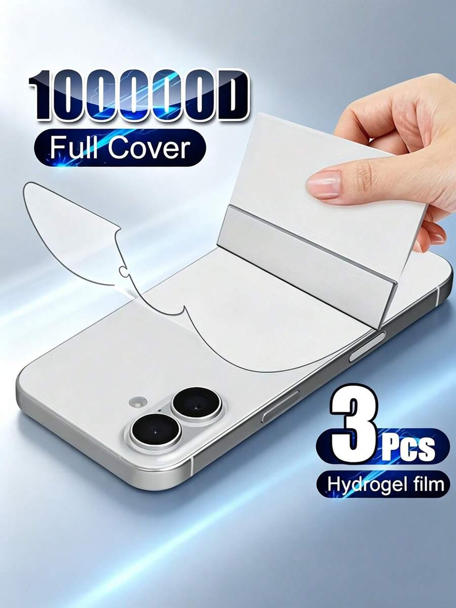 3pcs Hydrogel Back Cover Protective Film, Compatible With IPhone 18 Pro Max/18 Pro17/17e/16/16e/15/14/13/12/11/17 Pro Max/16 Pro Max/17 Pro/15 Pro/Plus/X/XR/XS Max/Air, Soft TPU Transparent Protective Film, Non-Tempered Glass - 3 Pcs - View 1