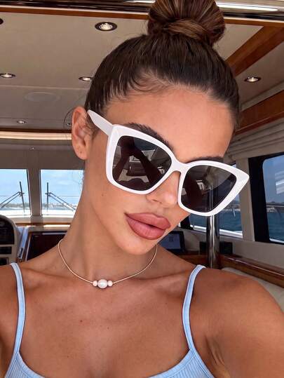 1 Pair Women's Cat Eye White Modern Minimalist Versatile Fashion Sunglasses, Suitable For Streetwear, Travel, Vacation, Sports Style, Driving, Holiday Outfit, Beach, Electronic Music Festival