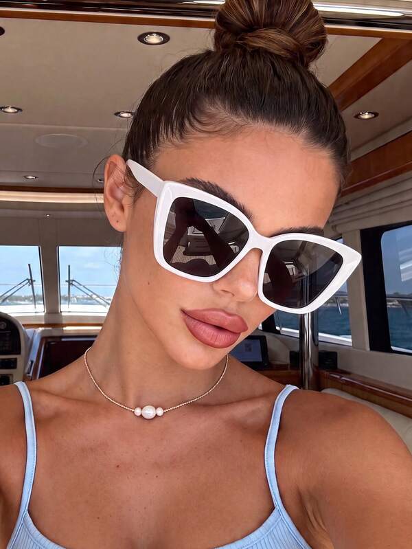 1 Pair Women's Cat Eye White Modern Minimalist Versatile Fashion Sunglasses, Suitable For Streetwear, Travel, Vacation, Sports Style, Driving, Holiday Outfit, Beach, Electronic Music Festival