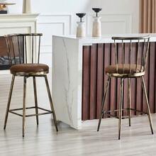 Modern Metal Windsor-Style Bar Stool With Padded Seat For Kitchen Islands, Bars, Restaurants - Brown - View 6