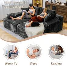 VerdeCore 72" Oversized Cloud Sectional Sofa Bed, Double Lounge Chaise, No Assembly Required, Boneless Fluffy Couch With Plush Cushions, Modern Sleeper Loveseat For Small Space, Living Room, Apartment, Movie Night - 深灰色 - 查看 5
