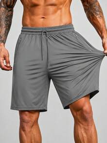 Men's Bermuda Shorts With Zipper, Gym, Sports, Beach, Breathable & Lightweight Polyamide - Gris Oscuro - Ver 1