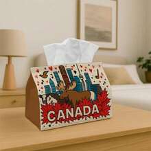 1pc Canadian Moose Design Tissue Box Cover - Vintage Fun Bold Napkin Holder, Suitable For Home, Kitchen And Car Decor | Multi-Functional Fabric Tissue Dispenser With Floral Details | Perfect For Christmas, Halloween And Daily Use - Multicolor - View 8