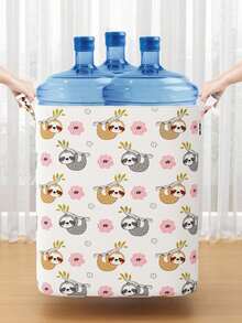 1pc Cartoon Sloth Pattern Clothes Storage Bin, Durable Breathable Fabric, Large Capacity Interior Space, Suitable For Seasonal Clothes, Blankets And Miscellaneous Items, Portable Handle, Stackable Storage, Suitable For Closet, Home Bedroom And Student Dorm Storage - White - View 5