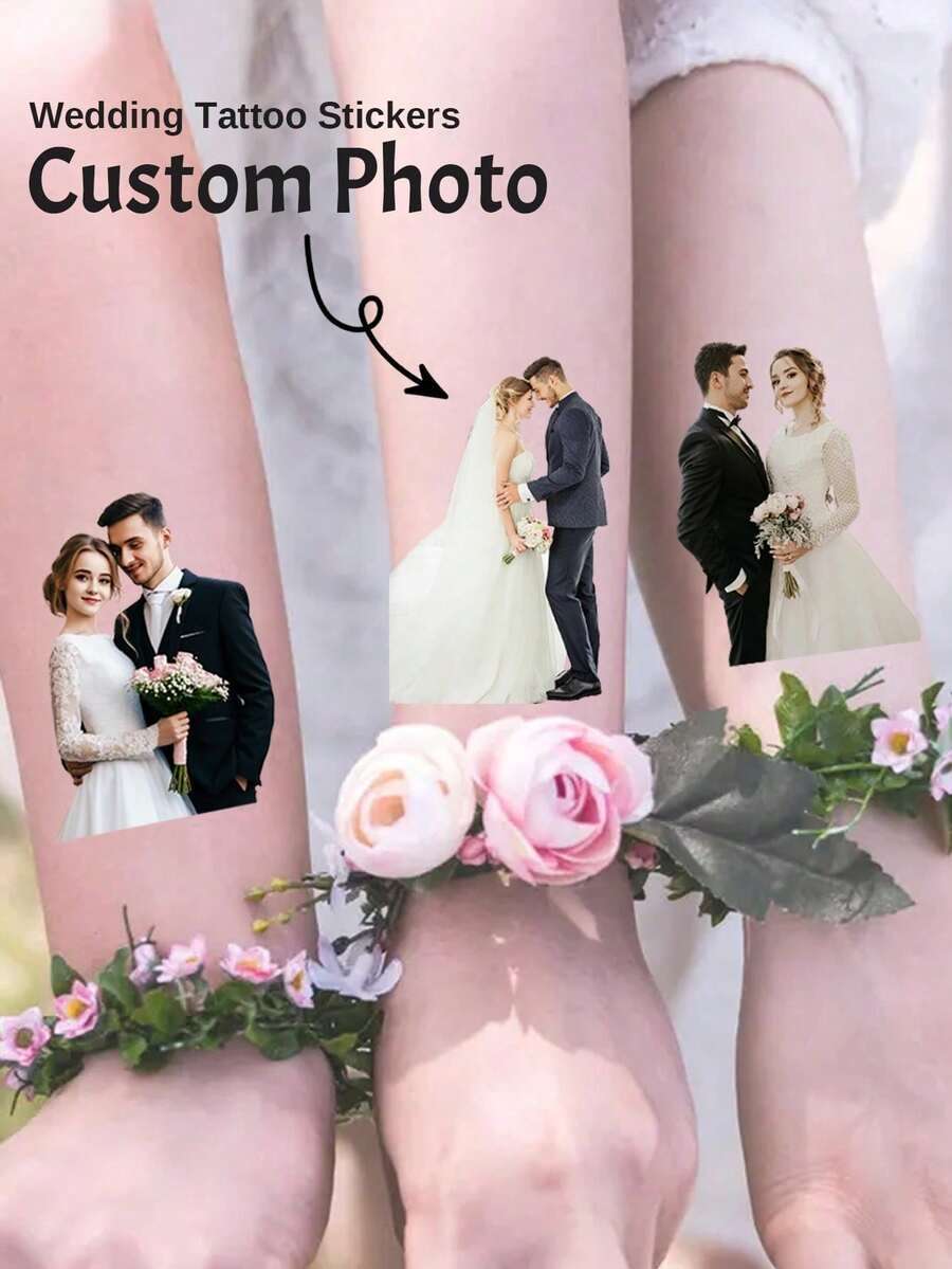 12-300pcs Customized Photo Temporary Wedding Tattoo Stickers, Personalized Tattoo Stickers, Customizable Valentine's Day Gift - Multicolor - View 1