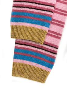Women's Vintage Pink Striped Knit Sweater, Long Sleeve, Medium Stretch, Regular Length, Create A Fashionable Look - Multicolor - View 7