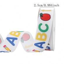 1pc 5yd Gift Packaging Printed Ribbon With Numbers, Letters, Apples, School Bus Patterns, Back To School Satin Ribbon Bows, Decorative Ribbon - View 5