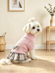 1件小型犬毛衣裙，保暖高领柔软针织冬季服装，适合贵宾犬、约克夏梗犬、吉娃娃等可爱犬种。 - 粉色 - 查看 7