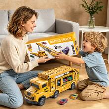 TEMI 2-In-1 Dual Track Racing Track Set, Suitable For Children 3 Years And Above, Includes 12 Alloy Cars And Foldable Dual Tracks, Ideal Birthday Christmas Holiday Gift - Yellow - View 4