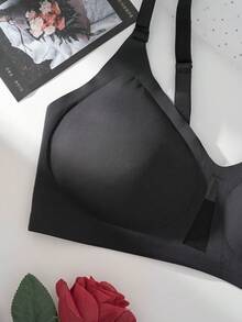 3pcs/Set Women's Wireless Mesh Patchwork Comfortable Seamless Bra - Black - View 4