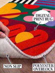 Chilai Home Retro Postage Stamp Border Green Area Rug, Textured Pattern Floor Mat For Living Room, Bedroom & Home Decor, Made In Türkiye - Red - View 5