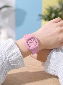 Women's Silicone Square Arabic Numeral Dial Fashion Casual Quartz Wristwatch, Gift For Friends (1pc/Set) Watch Box Not Included - Pink - View 3