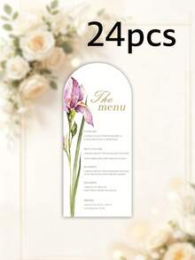 Custom 1pc/24pcs/48pcs Personalized Wedding Menu Cards, Customized Wedding Dinner Menu, Elegant Minimalist Floral Design, Wedding Table Decor, Customizable Event Menu Cards, Personalized Cards, Suitable For Wedding Banquets, Wedding Parties, Minimalist Wedding Table Decor - Arched Menu 8x18cm - View 23