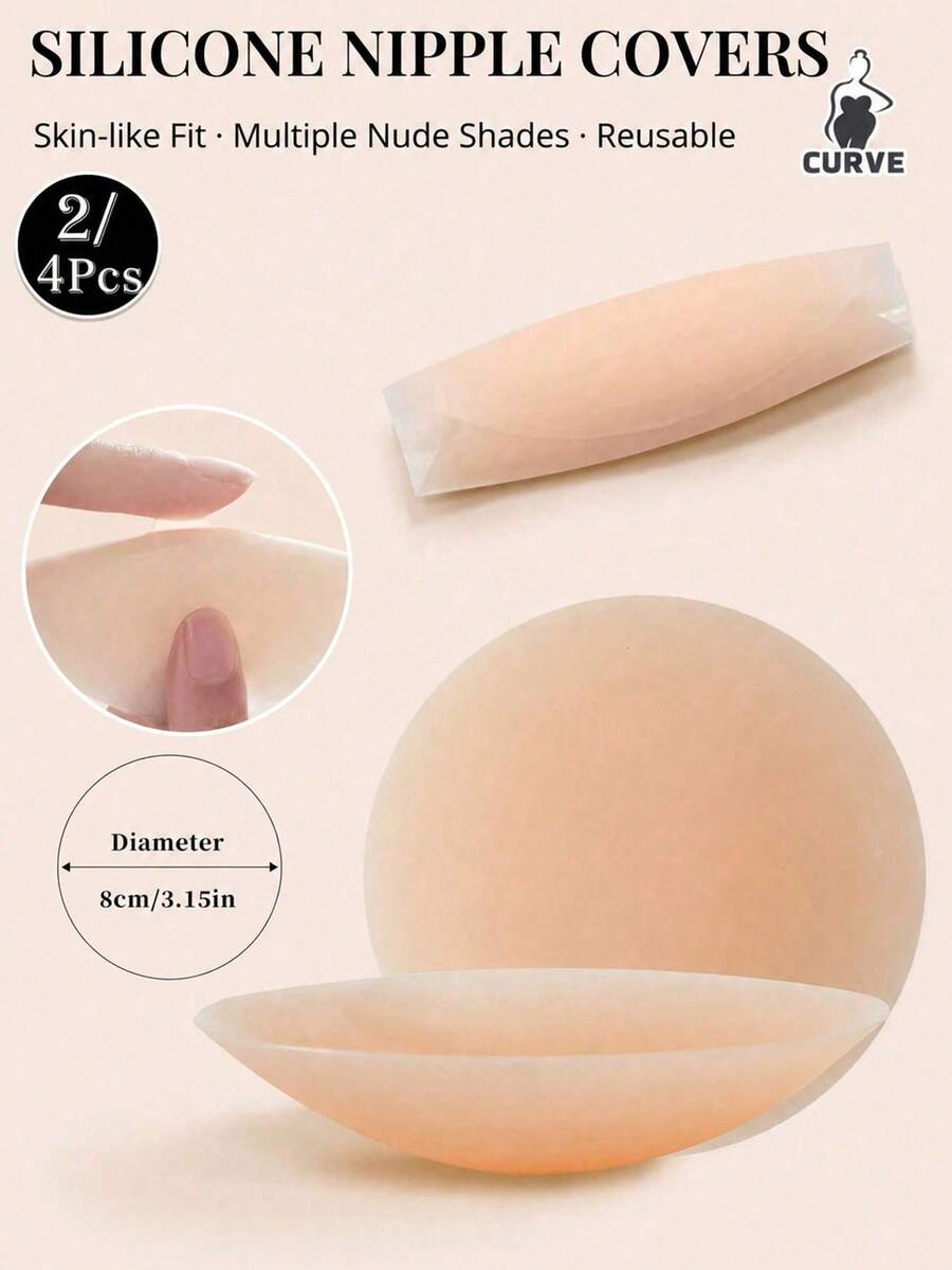 2/4入 女款可重複使用防水乳貼,透氣自黏隱形胸貼,防滑乳貼,適用露背洋裝與婚禮 - 彩色 - 查看 1