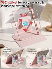 Pink Ocean Pattern Tablet Protective Case - 360 Degree Rotating Stand Cover, Compatible With IPad 9th Gen (2021)/8th Gen (2020)/7th Gen (2019) 10.2 Inch, Compatible With Kindle 11th Gen (2022/2024), Kindle Clara 2E, Clara Colour, Clara BW (6 Inch) And Libra Colour (7 Inch), Cute Girl Style Fashion Design, Suitable For Birthday And Holiday - Multicolor - View 4