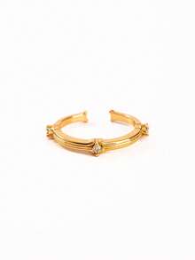 1pc Quiet Luxury Copper Gold Color Adjustable Ring, Simple CZ Accent Open Band Ring For Women, Elegant Daily Jewelry Accessory - Multicolor - View 5
