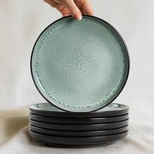 Set di stoviglie moderno Twinzee 6 piatti grandi in gres per 6 persone - Compatibile con microonde - Riviera L14S - Granito - Visualizzare 3