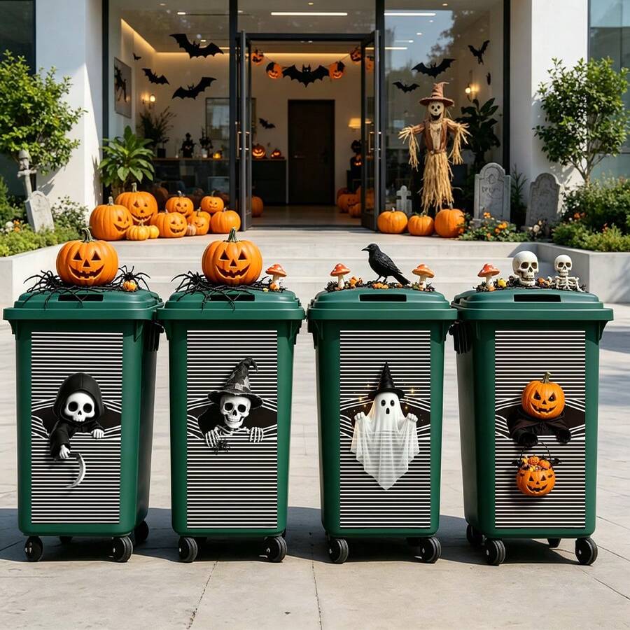1 buah Stiker Tempat Sampah Hewan, Menampilkan Desain Tengkorak Penyihir dan Hantu, Stiker Dekorasi Tempat Sampah Luar Ruangan dari Vinyl, Cocok untuk Halaman, Taman, Kebun, Dekorasi Rumah Halloween Bergaya Gotik - Beraneka warna - View 1
