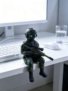 1件特種部隊士兵動作公仔，配夜視鏡與突擊步槍，軍事戰術可動人偶，坐姿書架桌面擺飾，居家辦公室裝飾 - A1 - 查看 2