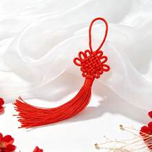 5/10/20pcs Red Chinese Knot Peace Knot Car Pendant Decoration Keychain Accessories, Smooth Satin Tassel, Handmade Chinese Knot Rope, Suitable For Lunar New Year And Spring Festival Decoration - Red - View 2