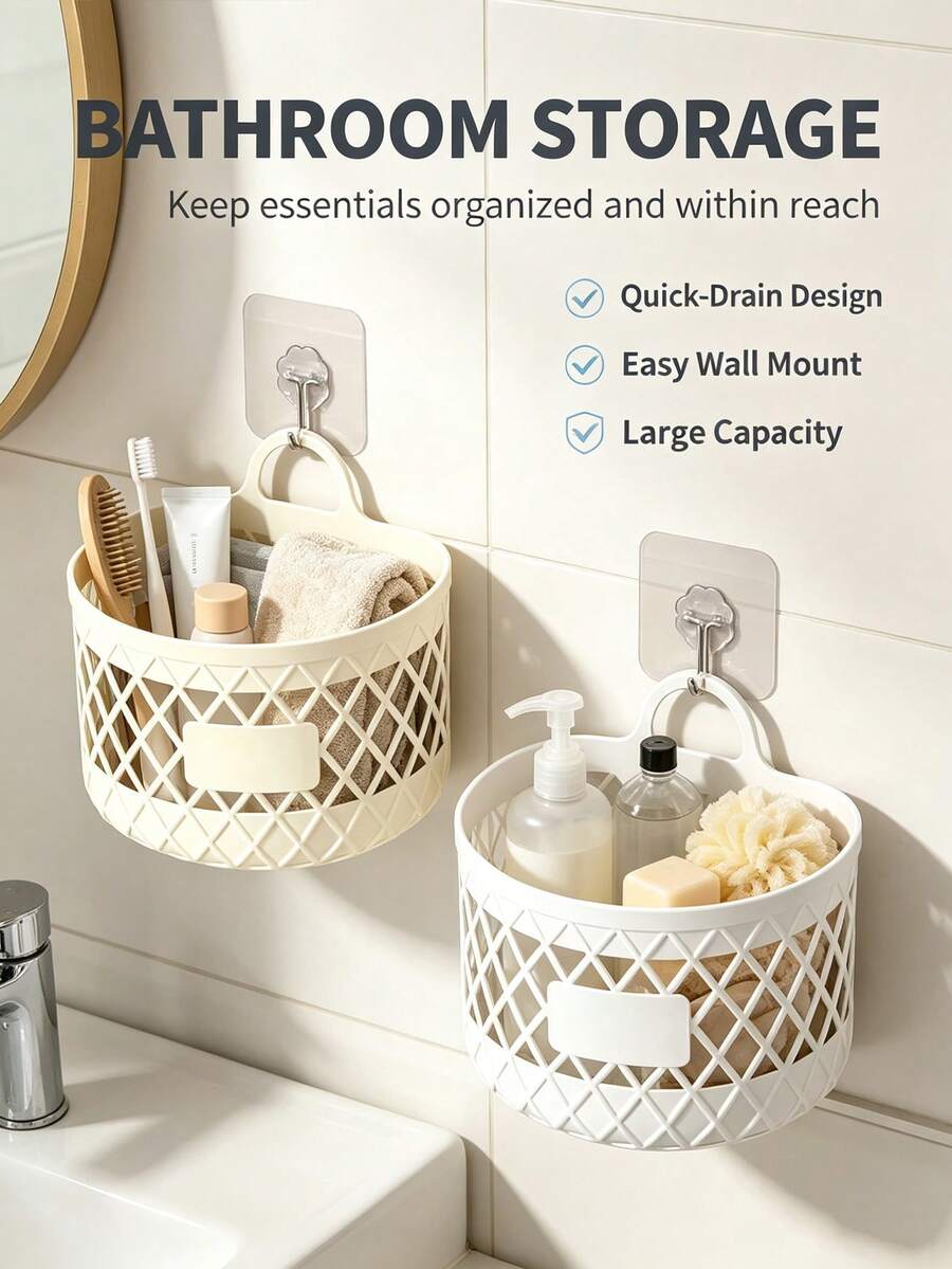2pcs Hanging Storage Baskets, Multi-Functional Hanging Storage Rack, Miscellaneous Items Basket, Space-Saving, Suitable For Bedroom, Living Room, Bathroom, Kitchen, Essential Bathroom Accessories, Wedding Season, Graduation Season, Back To School Season Gifts, Wall Storage, Dorm Storage, Toiletries Storage