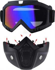 Máscara Facial Deportiva Negra con Lente HD, Espuma Cómoda y Correa Ajustable, para Paintball, Motociclismo, Esquí y Exterior - Beis - Ver 3