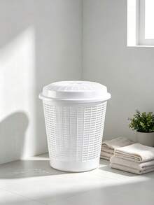 50L stor tvättkorg med lock, ihålig andningsbar design för att förhindra instängd lukt, förstärkt plastkonstruktion, två färgalternativ, snygg och praktisk förvaring för kläder och småsaker - Multifärgad - Visa 6