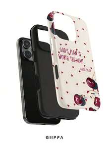 GIIPPA 1 pieza Funda de teléfono con fondo color albaricoque con pequeños corazones, cerezas y diseño de eslogan en inglés, compatible con Phone 17 Pro Max, Phone 16 Pro Max, 15 Pro Max, 14 Pro Max, estilo coreano de moda de alta gama y divertida, compatible con 11/12/13/14/15/16 Pro Max Plus, diseño elegante adecuado para hombres y mujeres, ¡regalo perfecto para la novia en Navidad, Día de San Valentín, Pascua, temporada de bodas y cumpleaños! - Multicolor - Ver 2