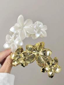 2pcs 11CM Women's Glossy Black Floral Hair Claw Clip, Hair Claw For Back Of Head Updo, Minimalist Beach Vacation Style Three-Flower Hair Clip, Gradient Color Elegant Versatile Hair Accessory, Suitable For Women's Daily, Party, Work, Travel - Multicolor - View 15