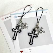 1pc Hollow Cross Skull Phone Charm, Niche Subculture Phone Chain, Small Gift For Meeting - Multicolor - View 2