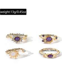 4pcs Fashion Ins Style Sun Moon Diamond Gemstone Ring Set, Valentine's Day Mother's Day Birthday Gift - Multicolor - View 6