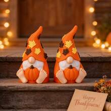 1pc Cute Pumpkin Gnome Figurine, Autumn Maple Leaf Style Small Decor, Suitable For Yard, Windowsill, Dining Table, Halloween Thanksgiving Christmas Scene Prop, Creative Harvest Gift, Create Cozy Autumn Home Atmosphere - Orange - View 5