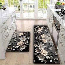 1pc 3D Floral Pattern Absorbent Quick-Dry Silicone Dish Drying Mat, Waterproof Non-Slip Kitchen Countertop Mat For Bowls, Plates, Cups, Coffee Machine Accessories, Comfortable Home Decor, Spring/Summer Decoration, Kitchen Essential, Housewarming Gift - Black - View 2