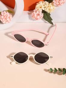 2 PCS Boys Girls 6-9Y Retro Oval Fashion Glasses Solid Color Polycarbonate Frame Gray Lenses Lightweight Suitable For Outdoor Play With Glasses Box - Multicolor - View 4