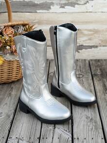 A Pair Of Fashionable And Durable New Embroidered Western Style Cowboy Boots, Suitable For Concerts And Performances,Travel And Various Places Wearing - Silver - View 10