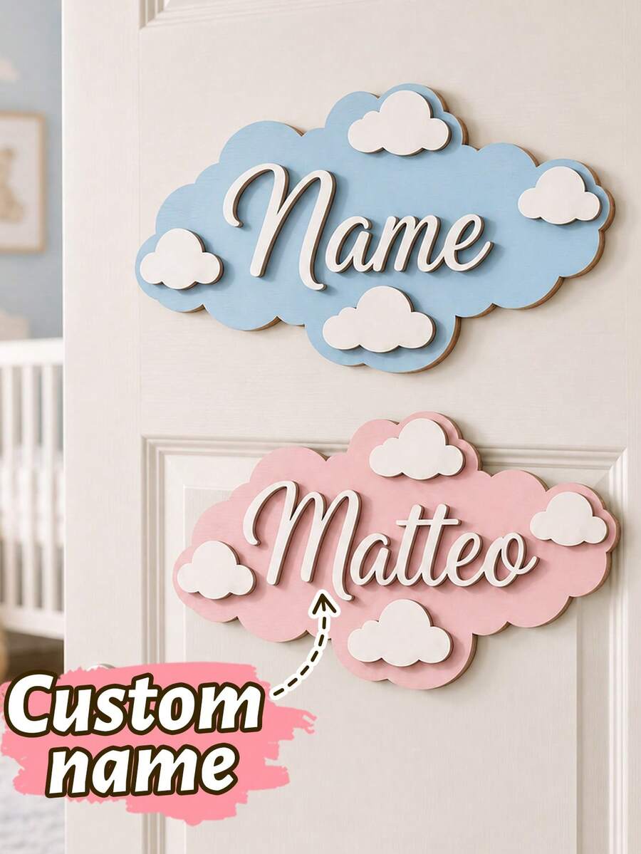 Custom Cloud Name Sign,Personalized Room Decor,Cute Wall Hanging,Customized Nursery Door Sign,Customizable Name Plaque,Bedroom Decor,Birthday Gift - Style a - View 1