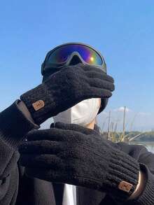 1 Pair Winter Warm Touchscreen Gloves, Bicycle Skiing, Full Palm Protection Windproof Men's Cycling Gloves, Outdoor Sports Gloves, Suitable For Cycling, Motorcycle Riding And Skiing - A - View 2