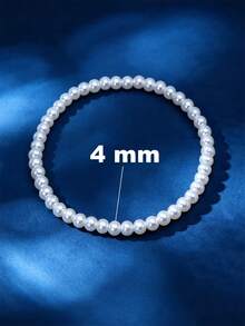 1件組 4mm-12mm 白色時尚休閒極簡百搭人造珍珠水晶石串珠七輪不鏽鋼男士手鍊，適合男士日常配戴 - 白色 - 查看 15