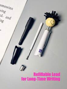 1pc 2-In-1 Colorful Fuzzy Smiling Face Doll Head Touchscreen Ballpoint Pen, 1.0mm Bullet Tip Clickable Switch Between Touchscreen And Ballpoint, Cute Cartoon Mop Head Doll Office Signing Pen (2 Styles Randomly Sent) - Multicolor - View 5