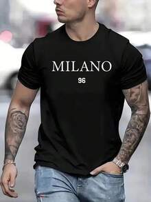 Manfinity Homme Men's Oversized Drop Shoulder T-Shirt With Letter Print - 黑色 - 查看 1