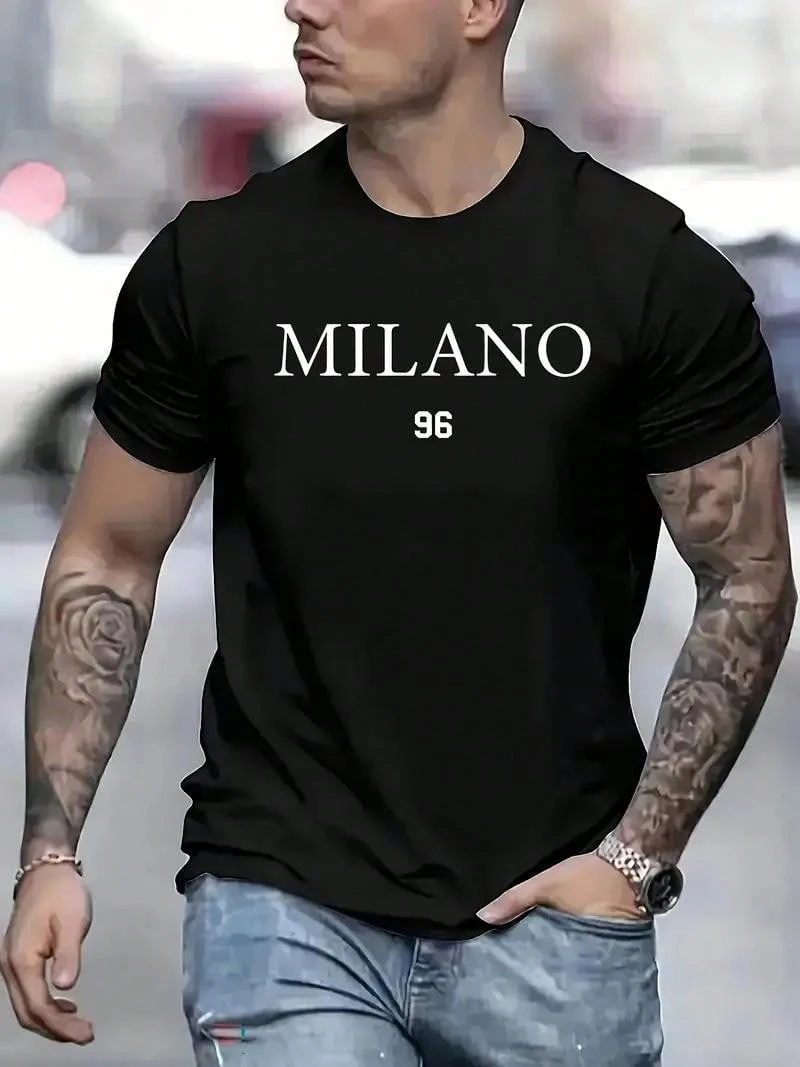 Manfinity Homme Men's Oversized Drop Shoulder T-Shirt With Letter Print - 黑色 - 查看 1
