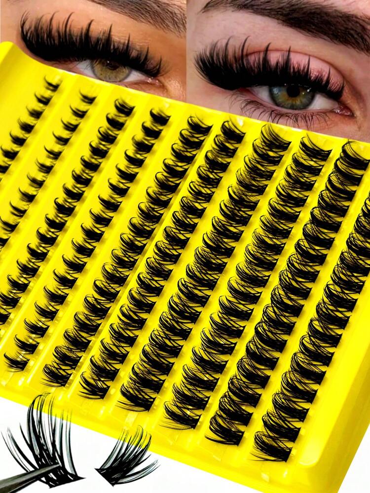 170pcs D Curl DIY Pointed Cluster False Eyelashes, Ultra Dense Extra Long Cluster Lashes, Curled Single Lashes, Slim Extra Long, Cartoon Makeup Effect, Suitable For Home Beginners, Ultra Thick False Eyelashes - D - View 7