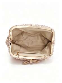 Tidet Ever Champagne Sequin Floral Embroidered Women's Clutch Bag, Rhinestone Bow Kiss Lock, Wedding Bridal Bag, Popular Formal Evening Handbag - Champagne - View 6