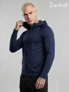 Zenbolt Everyday Zip Hooded Top, Full Front Zipper Placket, Raglan Sleeves,Thumb Loop Cuffs,Comfort Slim Cut For Multiple Daily Scenes - Navy Blue - View 3